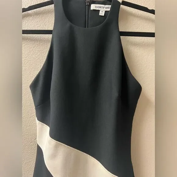 Elizabeth and James Shylen Asymmetrical Midi Dress in Black & White Sz 0 - Picture 7 of 15